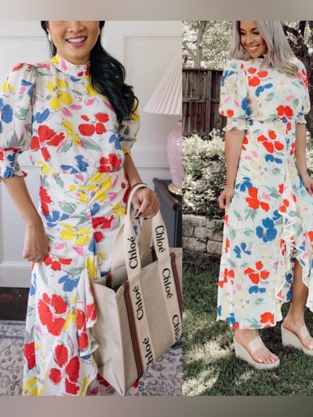 Rixo Women's Floral Mock Neck Ruffle Midi Dress Size 6 New With Tags